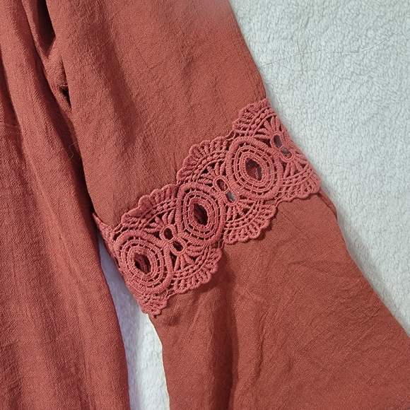 Wrangler Boho Flutter Sleeve Crochet Accent Dress Burnt Orange Rust Color Size M - Picture 4 of 12